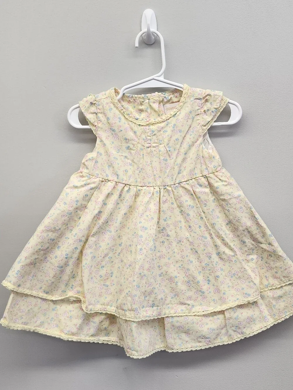 Savannah Baby 12M Yellow Floral Cotton Dress Ruffle Tiered